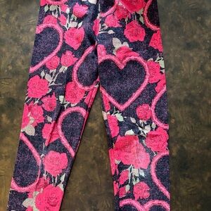 LuLaRoe Kids Leggings with Pink Floral and Heart Pattern